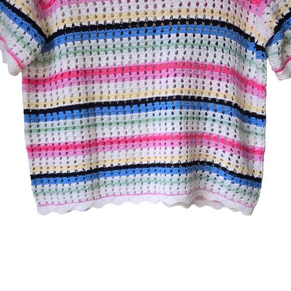 GAP Womens Crochet Sweater Size L Multicolor Striped Short Sleeve Beachy Summer - Picture 7 of 9
